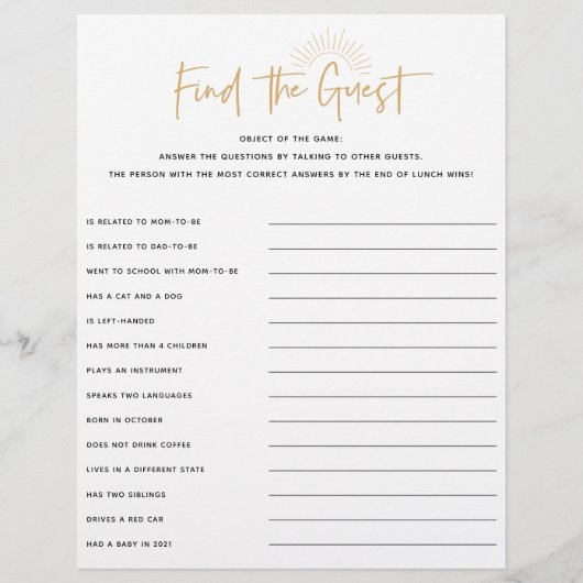 Boho Sunshine Baby shower Guest (Voorkant)