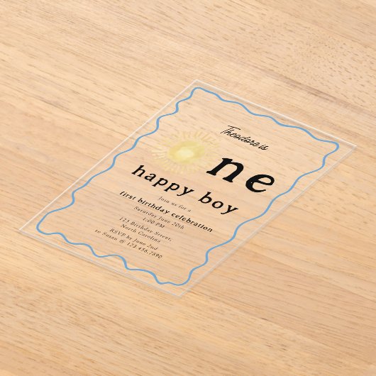 Boho Sunshine Eerste Verjaardag Een Happy Boy Retr Acryl Uitnodigingen (Laagn)