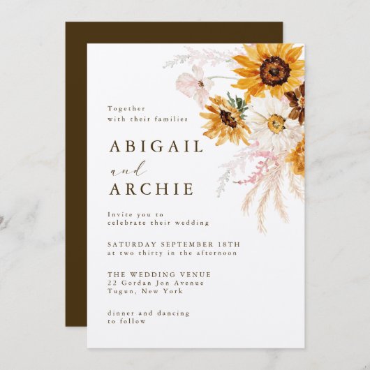 Boho Sunshine Floral Wedding Kaart (Voorkant / Achterkant)