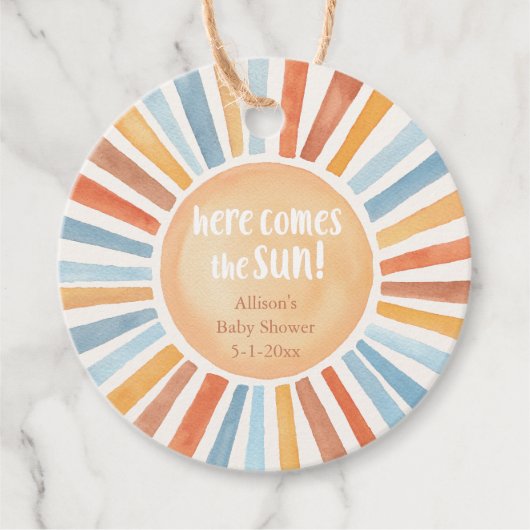 Boho sunshine Hier komt het Sun baby shower Bedankjes Labels (Voorkant)