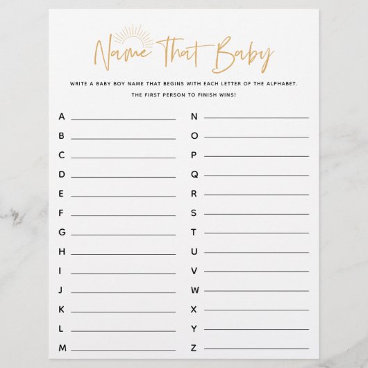 Boho Sunshine Name Dat Baby shower Game (Voorkant)