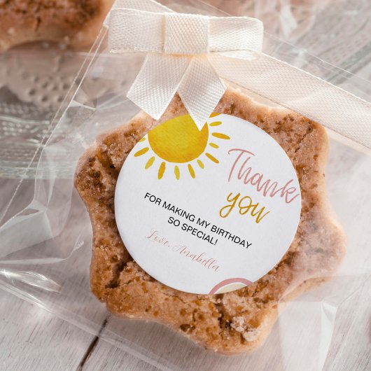 Boho Sunshine Rainbow Birthday Sticker Labels