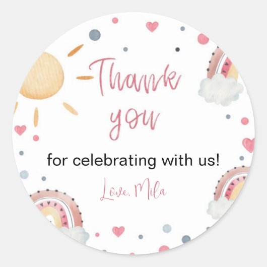 Boho Sunshine Rainbow Sticker Étiquettes d'anniver (Devant)