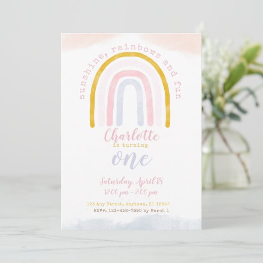 Boho Sunshine, Rainbows en Fun First Birthday Kaart (Staand voorkant)