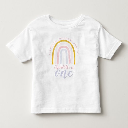 Boho Sunshine, Rainbows en Fun First Birthday Kinder Shirts (Voorkant)