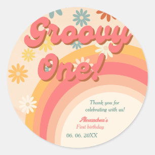 Boho sunshine retro groovy Eerste verjaardag Ronde Sticker