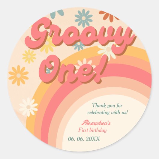 Boho sunshine retro groovy Eerste verjaardag Ronde Sticker (Voorkant)