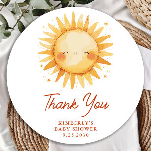 Boho Sunshine Schattig Zon Baby Shower Bedankt Ronde Sticker