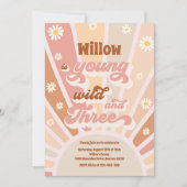Boho Sunshine Young Wild and Three Birthday Party Kaart (Voorkant)
