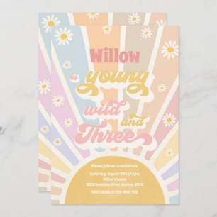 Boho Sunshine Young Wild and Three Birthday Party Kaart