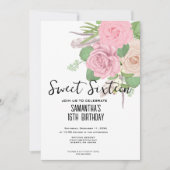 Boho Sweet 16 Invitation - Aquarelle rose Floral (Devant)
