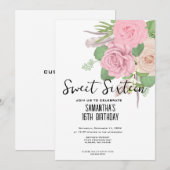 Boho Sweet 16 Invitation - Aquarelle rose Floral (Devant / Derrière)