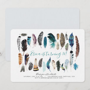 Boho Sweet 16 Plumes Invitation Anniversaire