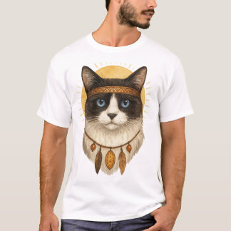 Boho T-shirt met grafische afbeelding van kat met