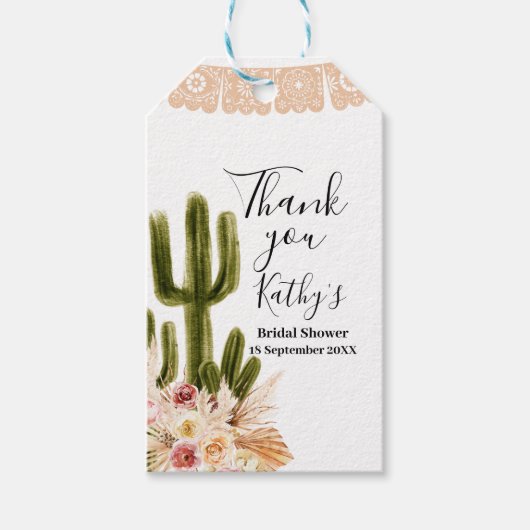 Boho Taco over Cactus Pink Flowers Dank je Label Cadeaulabel (Voorkant)