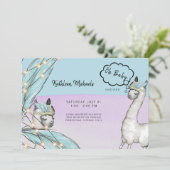 Boho Talking Llama Pink Turquoise Oh Baby shower Kaart (Staand voorkant)