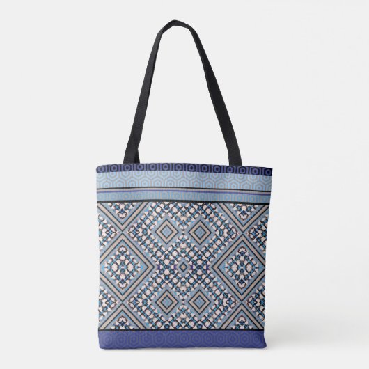 Boho Tan, Black, Blue Tribal Geïnspireerd Draagtas (Achterkant)