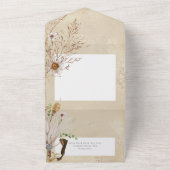 Boho Tan Floral Grass QR Code All In One Uitnodiging (Buitenkant)