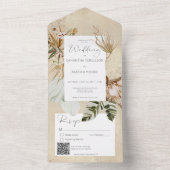 Boho Tan Floral Grass QR Code All In One Uitnodiging (Binnen)