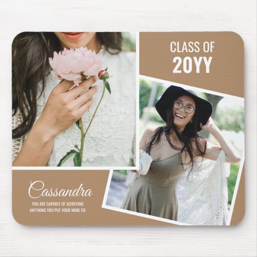 Boho Tan Minimalist Twee foto Afstuderen Muismat (Voorkant)