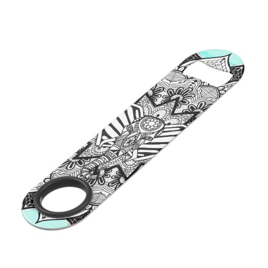Boho Tangle Elephant en Hand Drawn Mandala Speed Flessenopener (Achterkant Gekanteld)