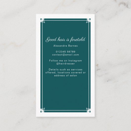 Boho Tarot Coiffeur Turquoise Carte de visite (Dos)