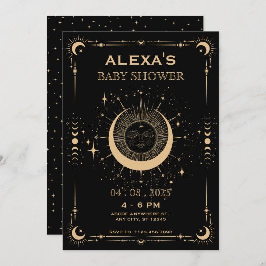 Boho tarot lunaire soleil baby shower Invitation (Devant / Derrière)