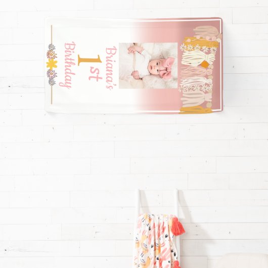 Boho Tassel Custom Photo Girls 1e verjaardag Spandoek (Insitu)