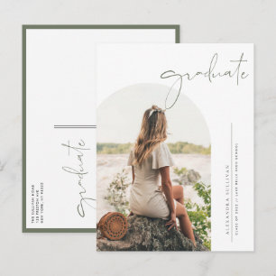 Boho Taupe Green Minimalist Arch Foto Afstuderen Aankondigingskaart