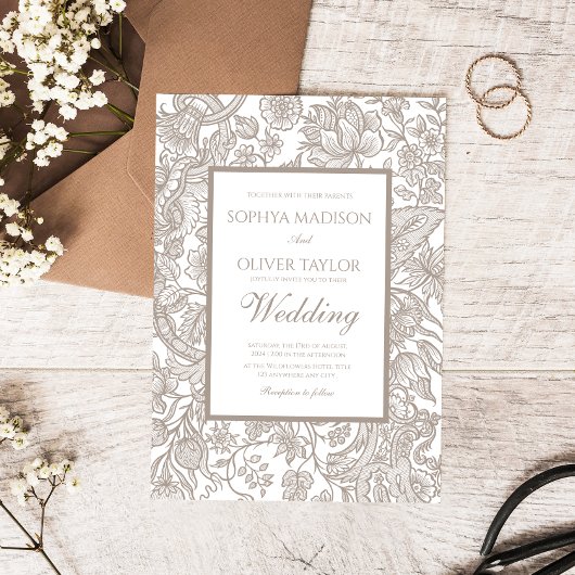 Boho Taupe Herfst lijn Art Wildflower Kaart