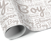 Boho Taupe Script Typografie Boy Baby shower Cadeaupapier (Rol Hoek)