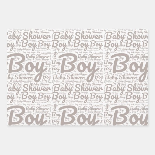 Boho Taupe Script Typografie Boy Baby shower Inpakpapier Vel (Voorkant)