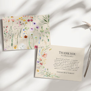 Boho Taupe Wilde Bloemenweide Trouwdag Bedankkaart