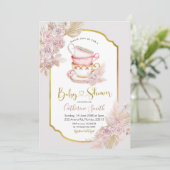 Boho Tea Party Baby shower Uitnodiging (Staand voorkant)