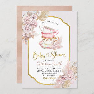 Boho Tea Party Baby shower Uitnodiging