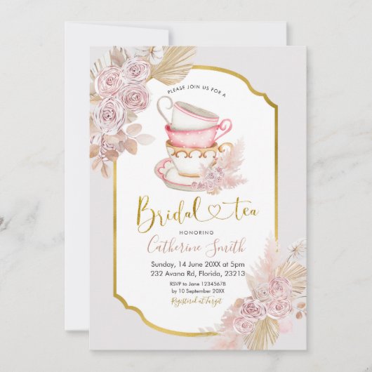 Boho Tea Party Invitation de la douche nuptiale (Devant)