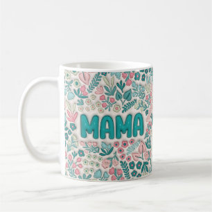 Boho Teal en Roze Bloemmotief Mama Koffiemok