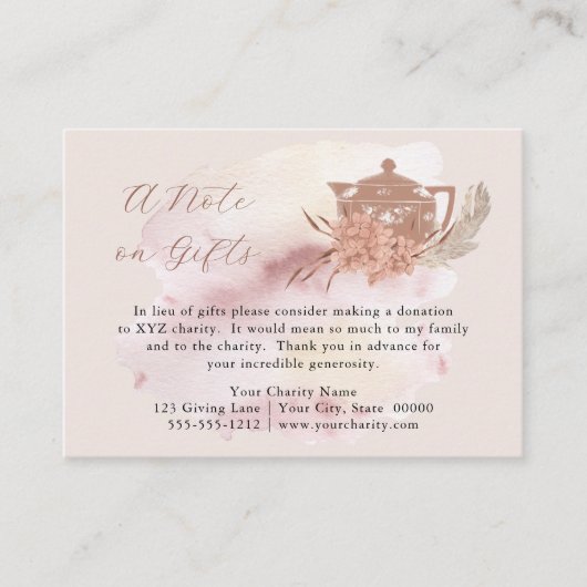 Boho Teapot Hydrangeas Donation in plaats van Gift Informatiekaartje (Voorkant)