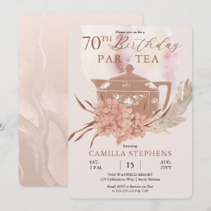 Boho Teapot Hydrangeas Pampas 70th Birthday Party Kaart