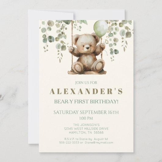 Boho Teddy Bear Anniversaire Fête Invitation (Devant)