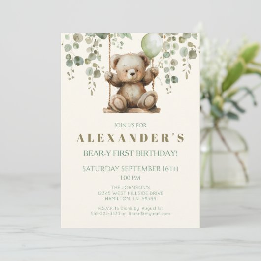 Boho Teddy Bear Anniversaire Fête Invitation (Debout devant)