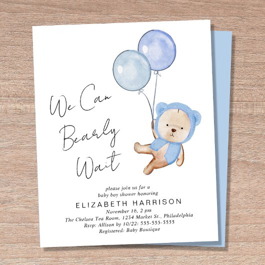 Boho Teddy Bear Baby Boy Shower Uitnodiging