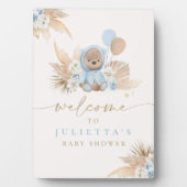 Boho Teddy Bear Baby shower Boy Blue Beer Welkom Fotoplaat (voorkant)