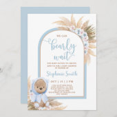 Boho Teddy Bear Baby shower Boy Invitation (Devant / Derrière)