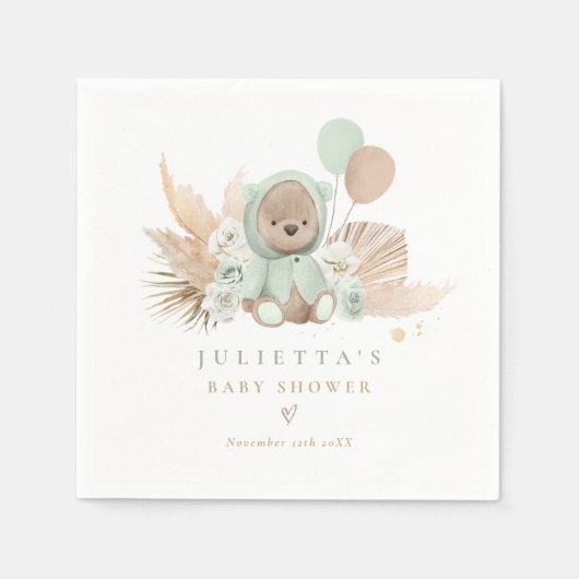 Boho Teddy Bear Baby shower Decoraties Servet (Voorkant)