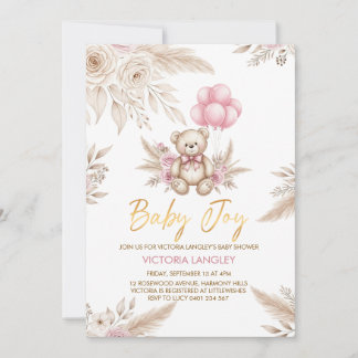 Boho Teddy Bear Baby Shower Invitation Kaart