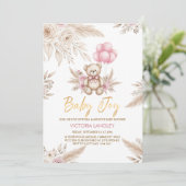Boho Teddy Bear Baby Shower Invitation Kaart (Staand voorkant)