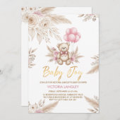 Boho Teddy Bear Baby Shower Invitation Kaart (Voorkant / Achterkant)