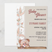 Boho Teddy Bear Baby shower Invitation Kaart (Voorkant / Achterkant)