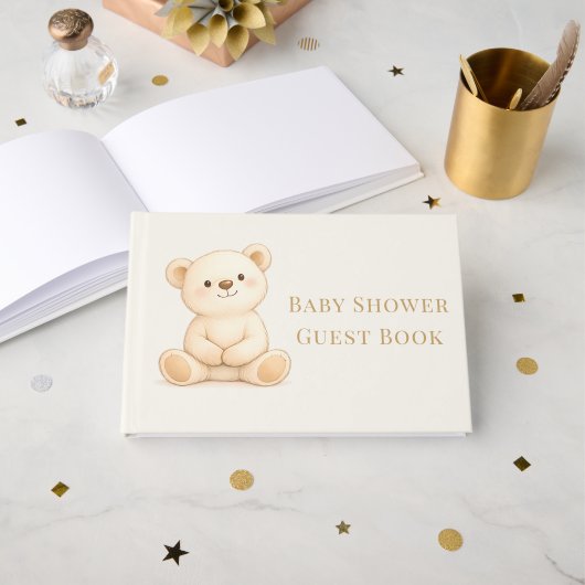 Boho Teddy Bear Baby Shower Neutral (Recto ouvert)